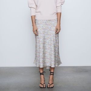 NWOT Zara Floral Maxi Midi Silk Skirt Size Small